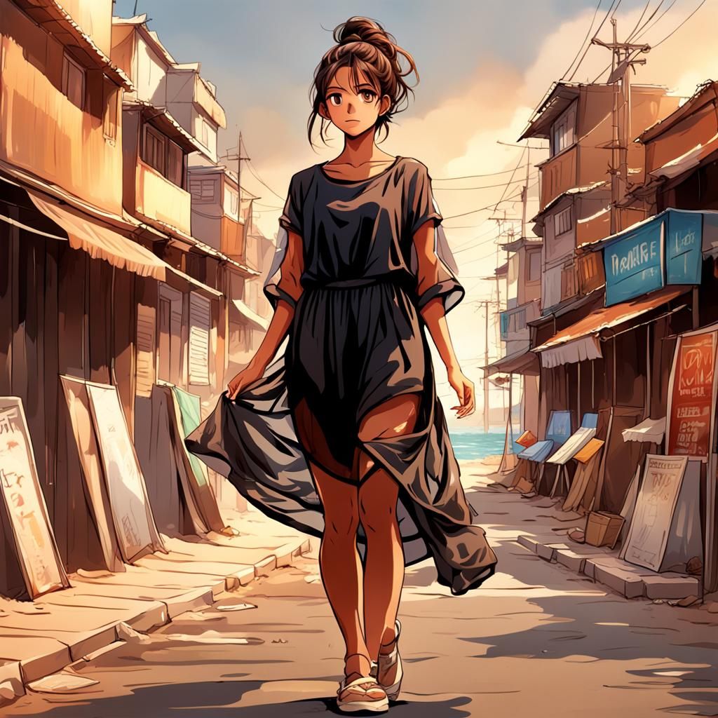 Anime-Style Indian Woman in Sheer Mesh Dress