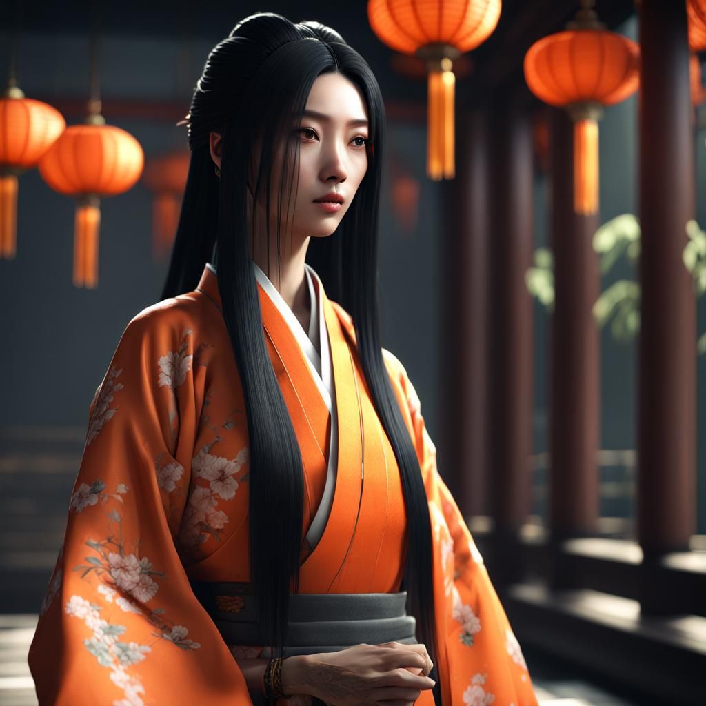 Chinese Woman in Kimono: 3D Game Cinematic Render