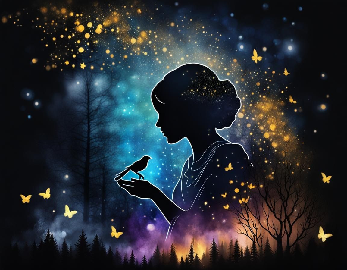 Smokey Silhouette in Enchanted Woods Watercolor