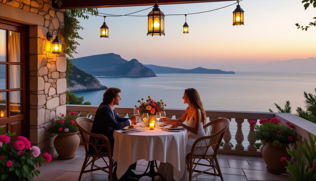 Romantic dinner overlooking the Mediterranean