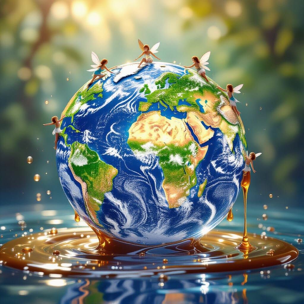 Biodiversity Sphere of Earth in Gouache Style