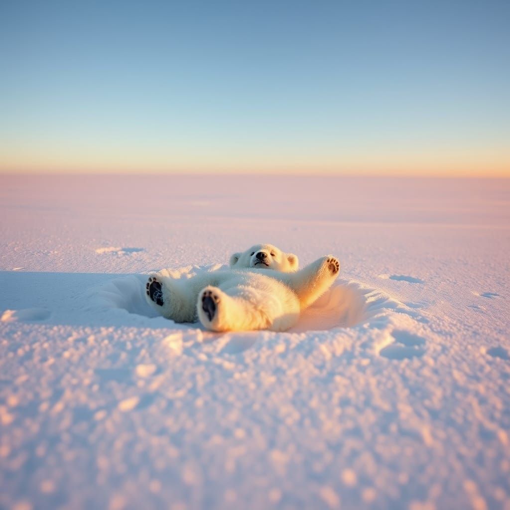 Cinematic Polar Bear Cub in Snowy Arctic Landscape