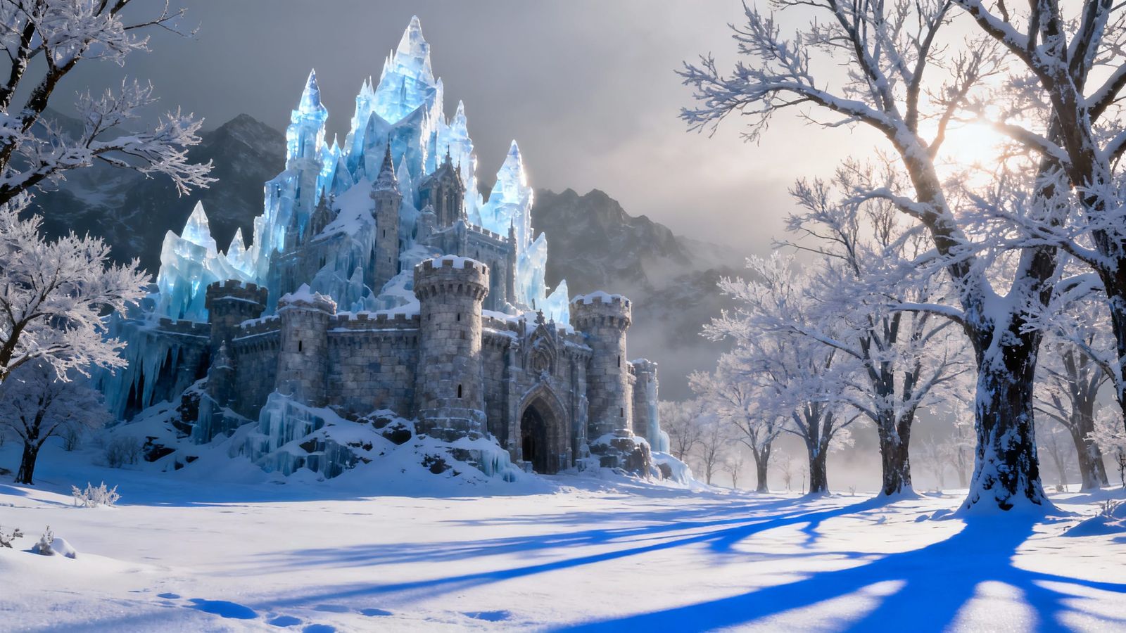 Snow Covered Castle in Winter Landscape Photography