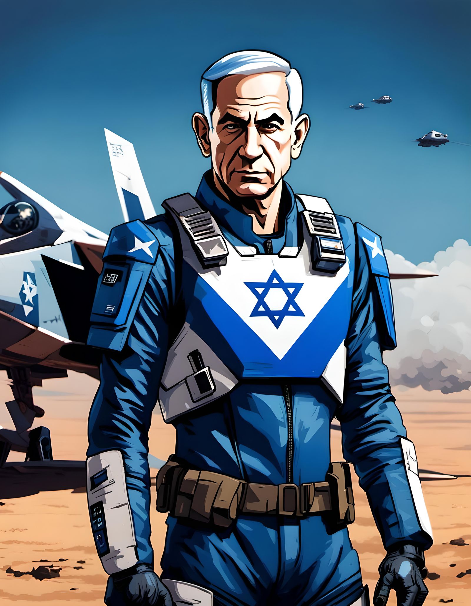 Benjamin "Bibi" Netanyahu archetype for commander of the Lions of Judah mech lance for custom MAGA Guard playable Battle...