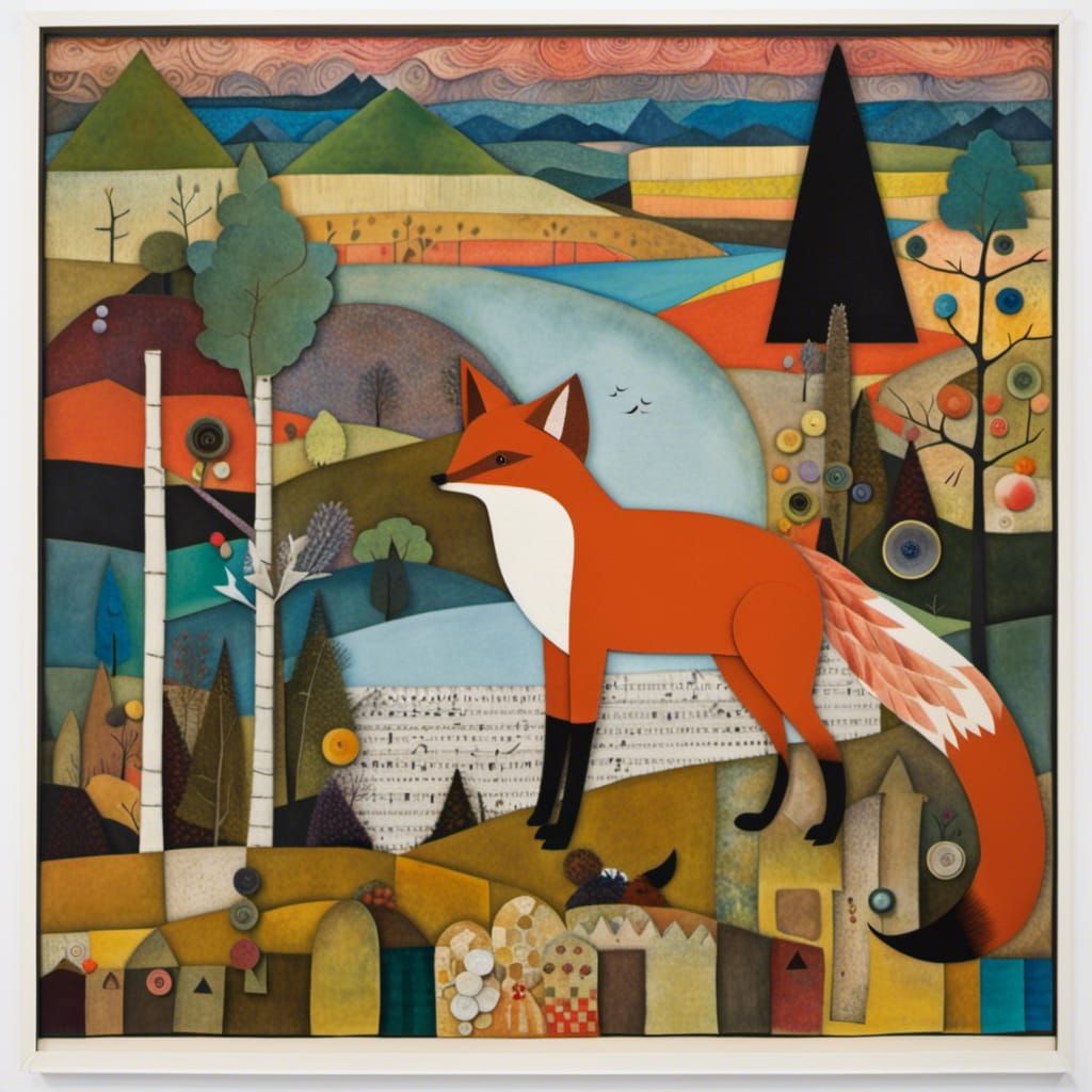 Fox Landscape Collage Inspired by Klee and Akroyd