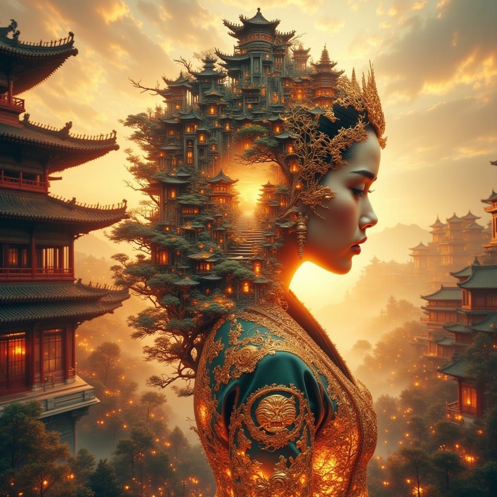 Surreal Chinese Queen with Forbidden City View