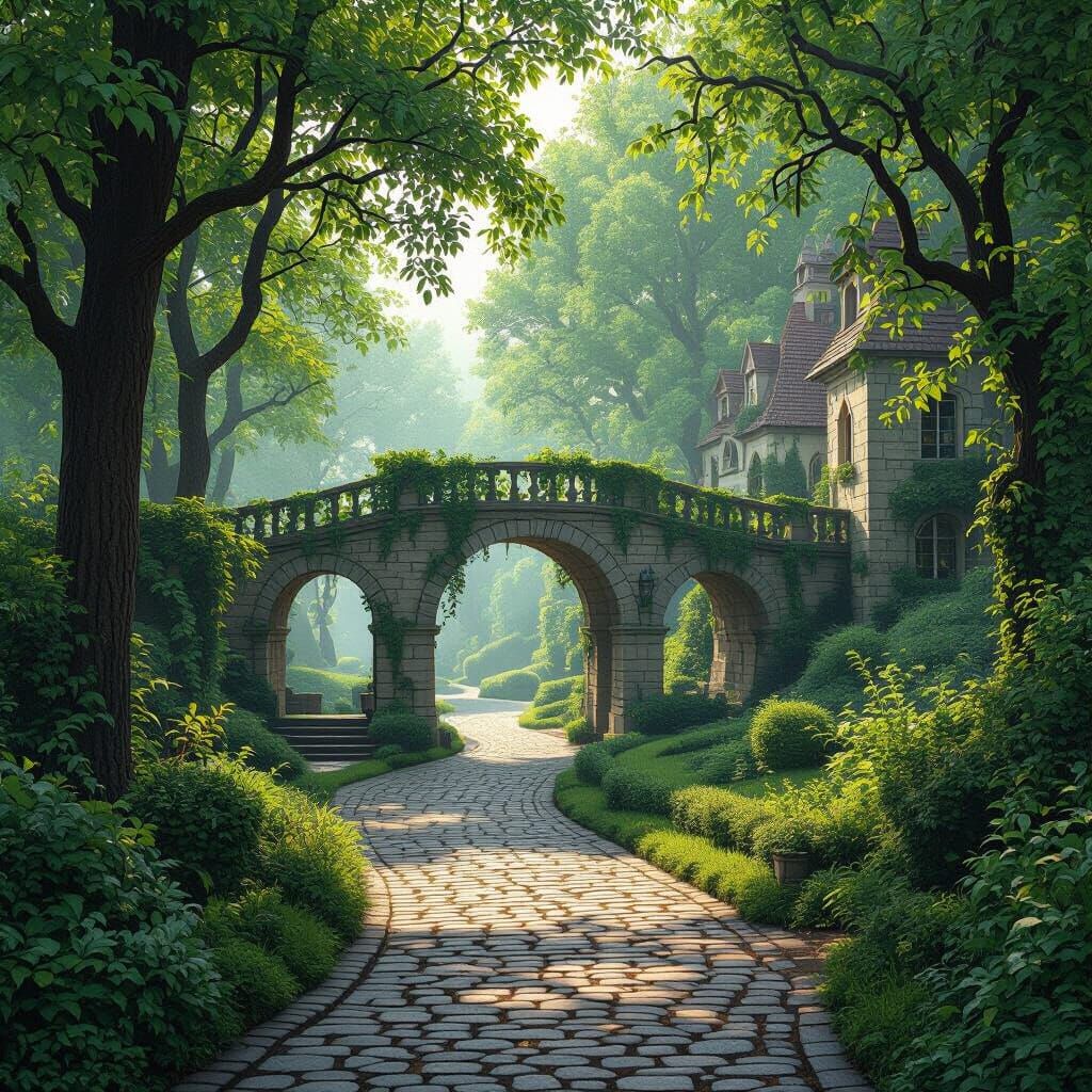 European Park with Elven Architecture in Fantasy Style