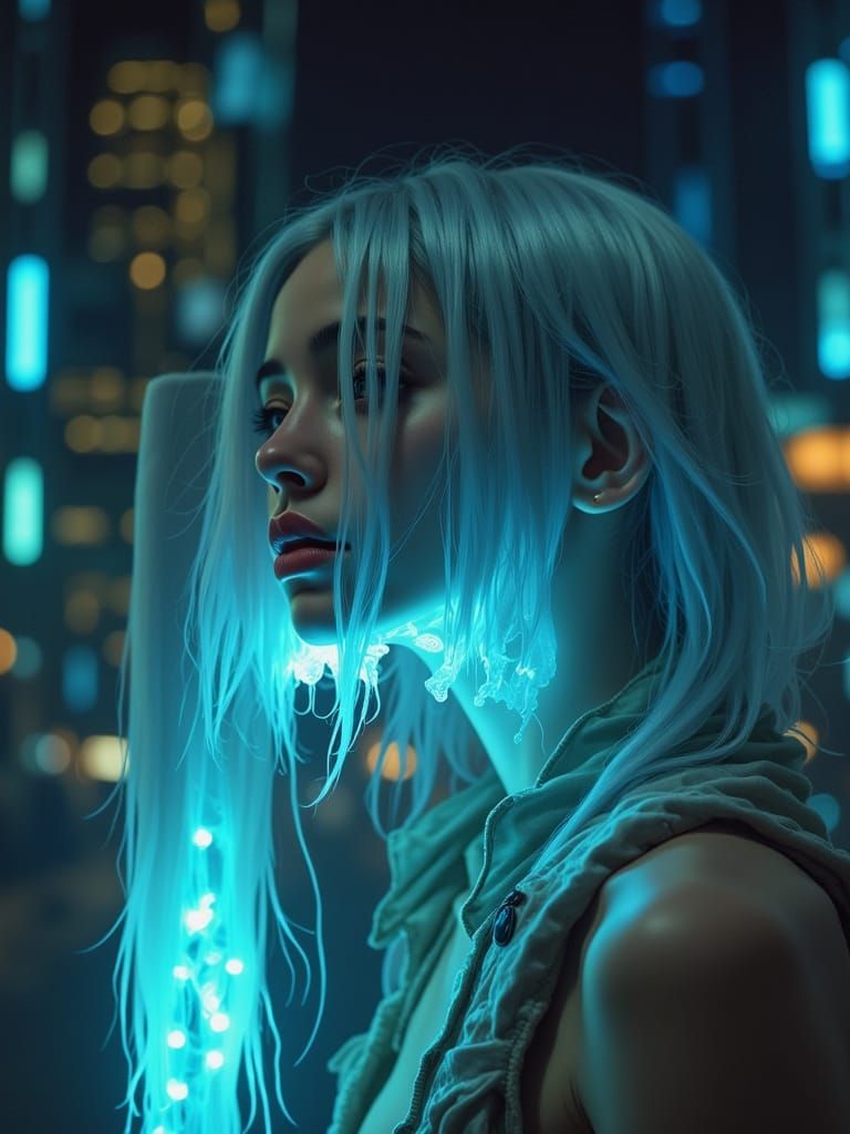 Transparent Ghost Woman in Cinematic Film Still