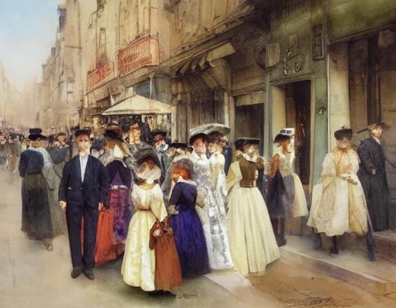 Fantasy City Sidewalk in Watercolor Style