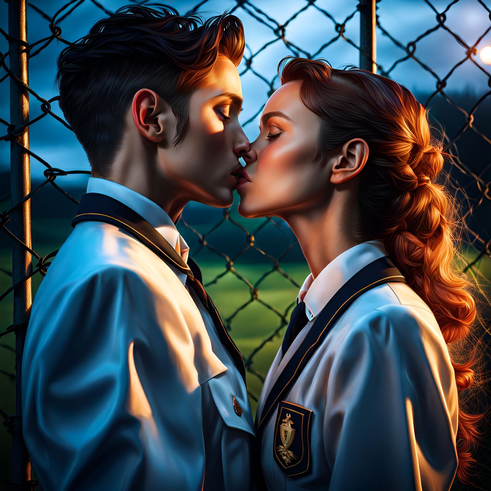 School Uniform Kiss in Rainy Twilight
