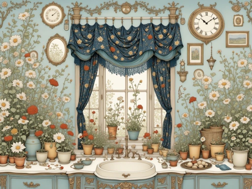 Vibrant Whimsical Home Scene in Intricate Watercolor Style