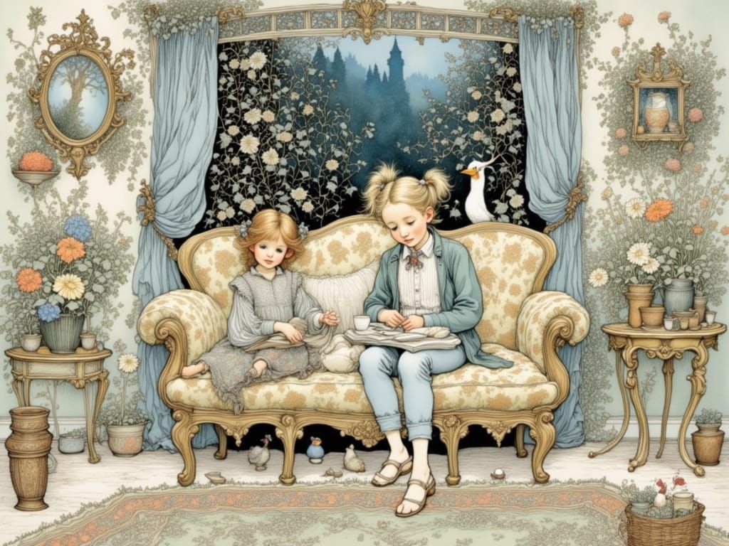 Ethereal Domestic Sanctuary in Intricate Watercolor Style