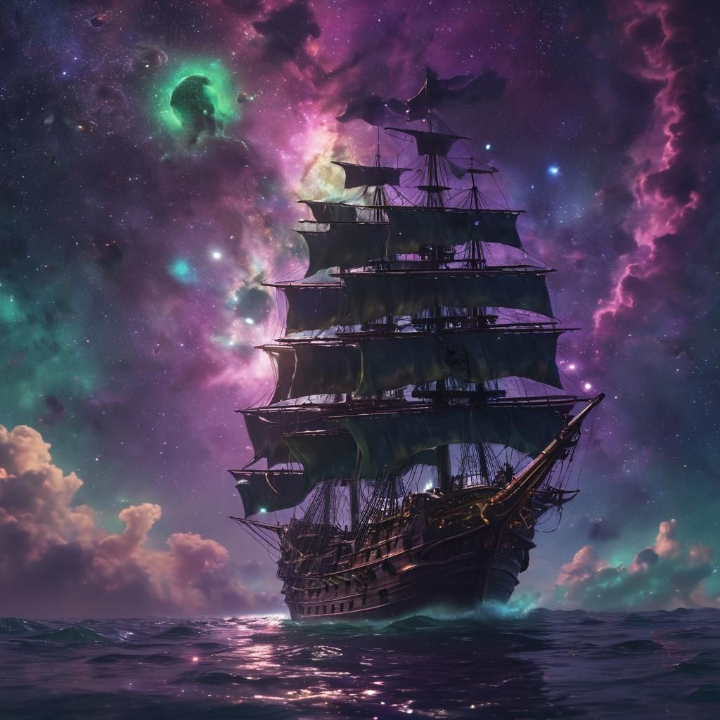 Pirate Ship Sailing Through a Sea of Stars