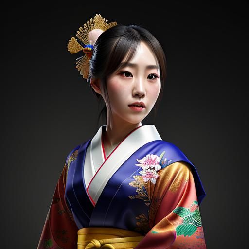 Young Girl in Kimono with Pets: Splash Art