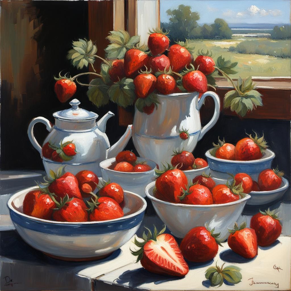 Still Life: Strawberries in Oil Paint