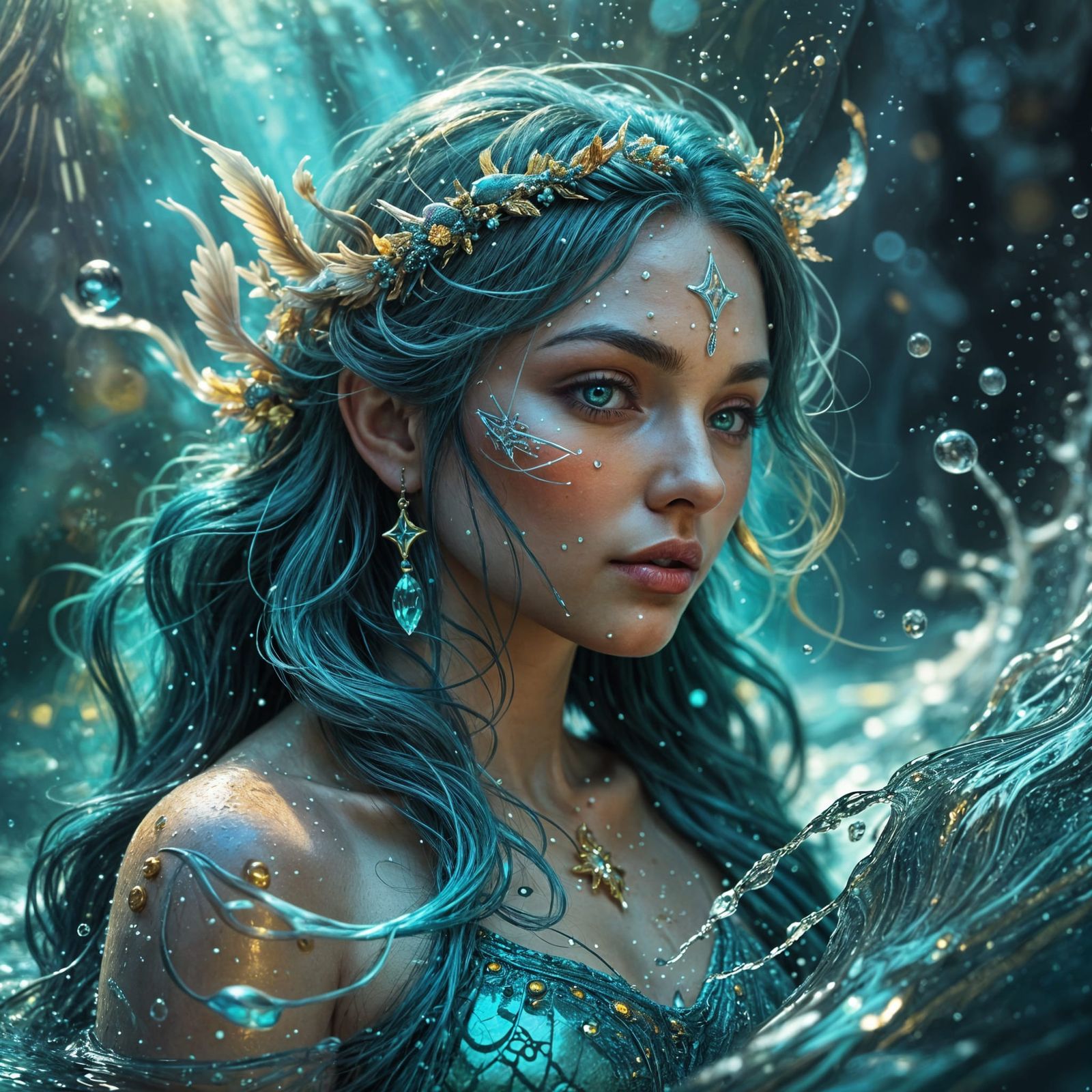 Ethereal Water Zodiac Portrait in Dreamy, High-Key Lighting