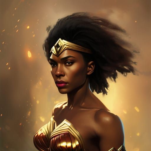 Pregnant Black Wonder Woman Portrait in 8K