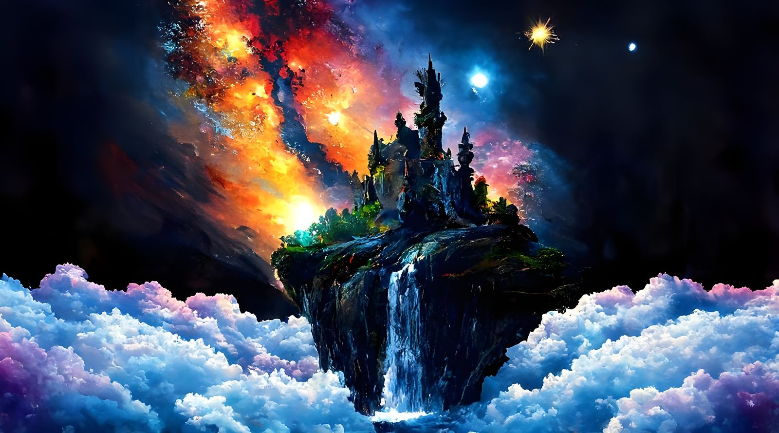 Ethereal Oil Painting of Floating Islands Under a Celestial ...