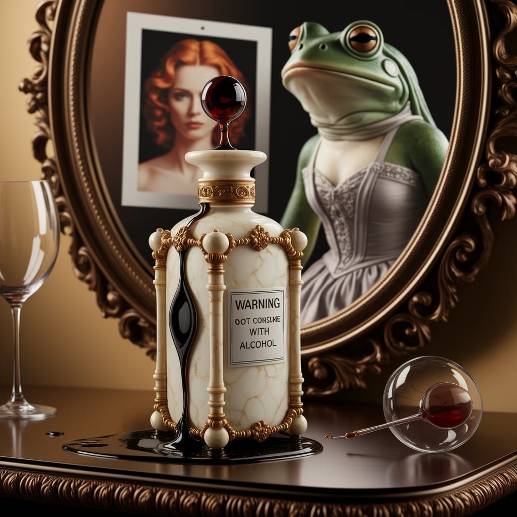 Mysterious Bottle with Dark Liquid in a Warmly Lit Room