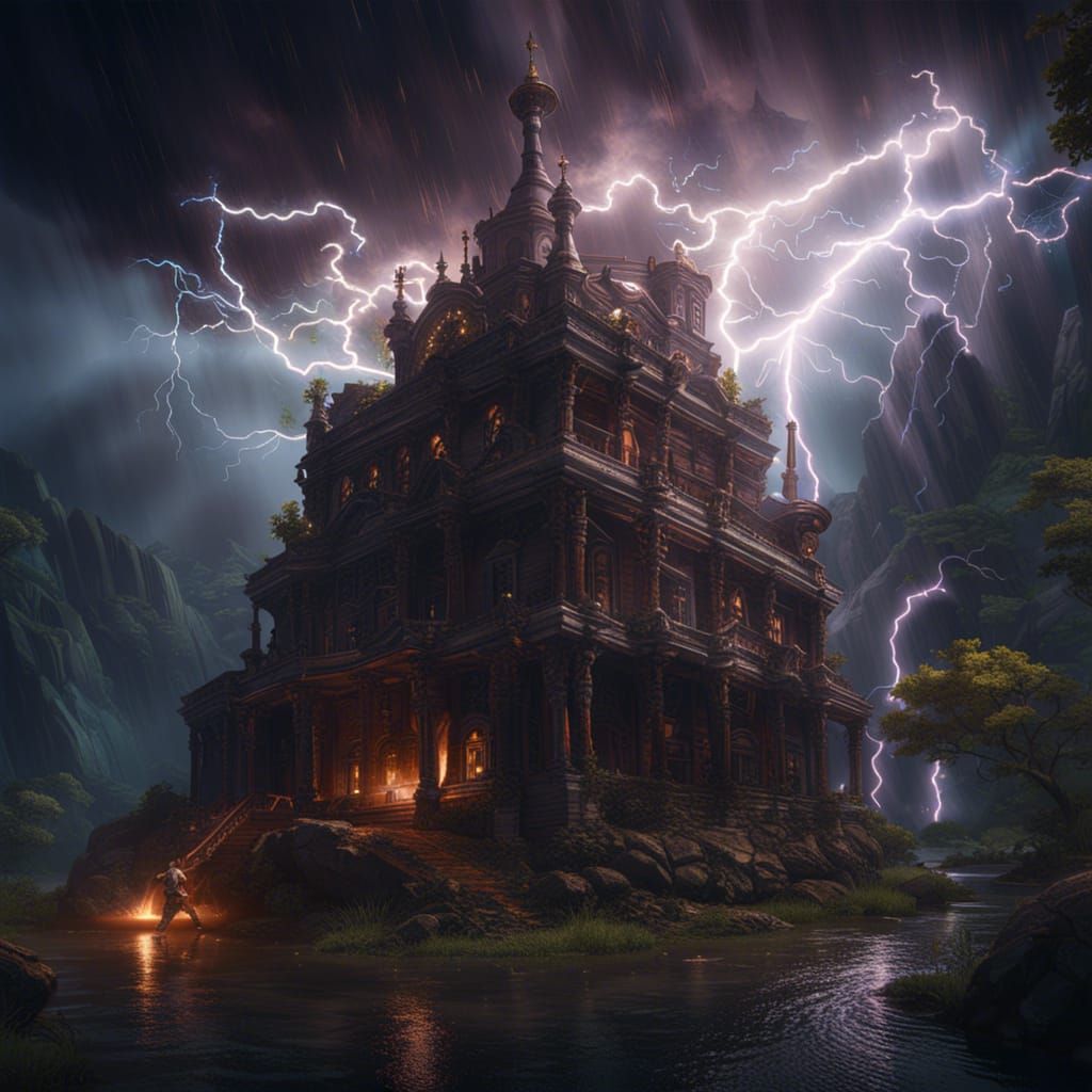 Dramatic Lightning Strike: Detailed Matte Painting