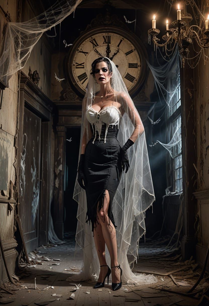 Haunted Hallway Pinup Ghost Woman at Midnight