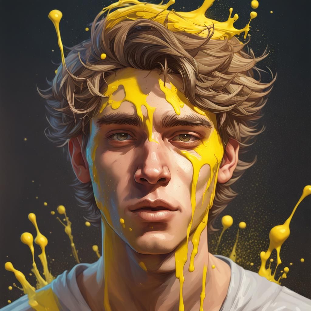 Young Man's Face Splashed with Acid: Detailed Portrait