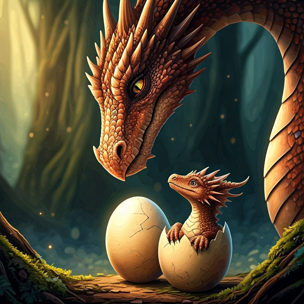 Cute Dragon Hatchling Meets Mother in Enchanted Forest
