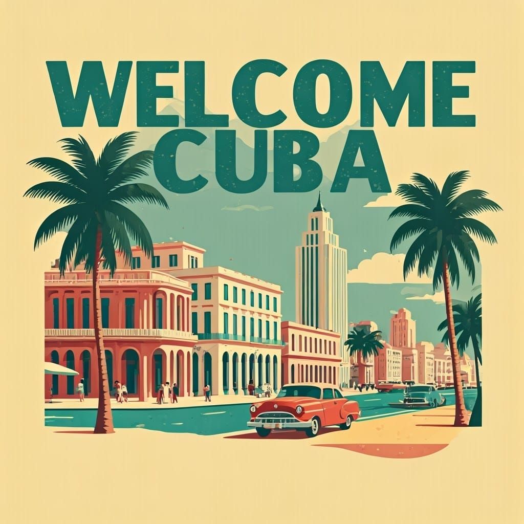 Vintage Cuban Travel Poster with Art Deco Elements