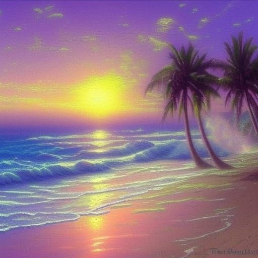 Pink and Purple Sunset Beach in Ethereal Style