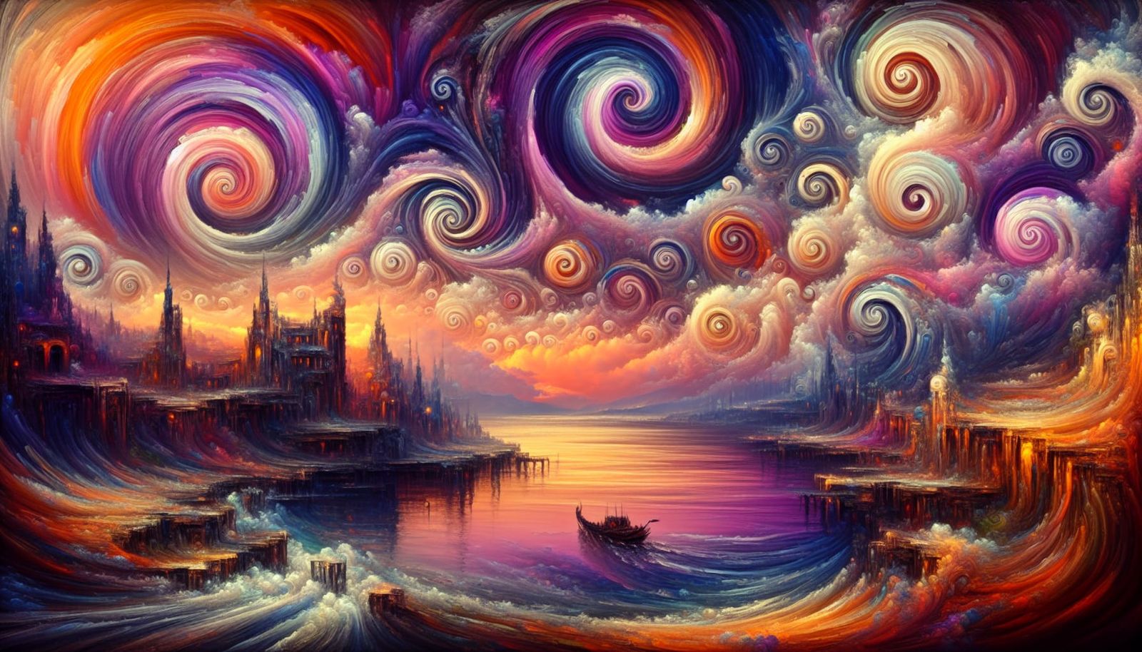 Harbour - purple, orange, white