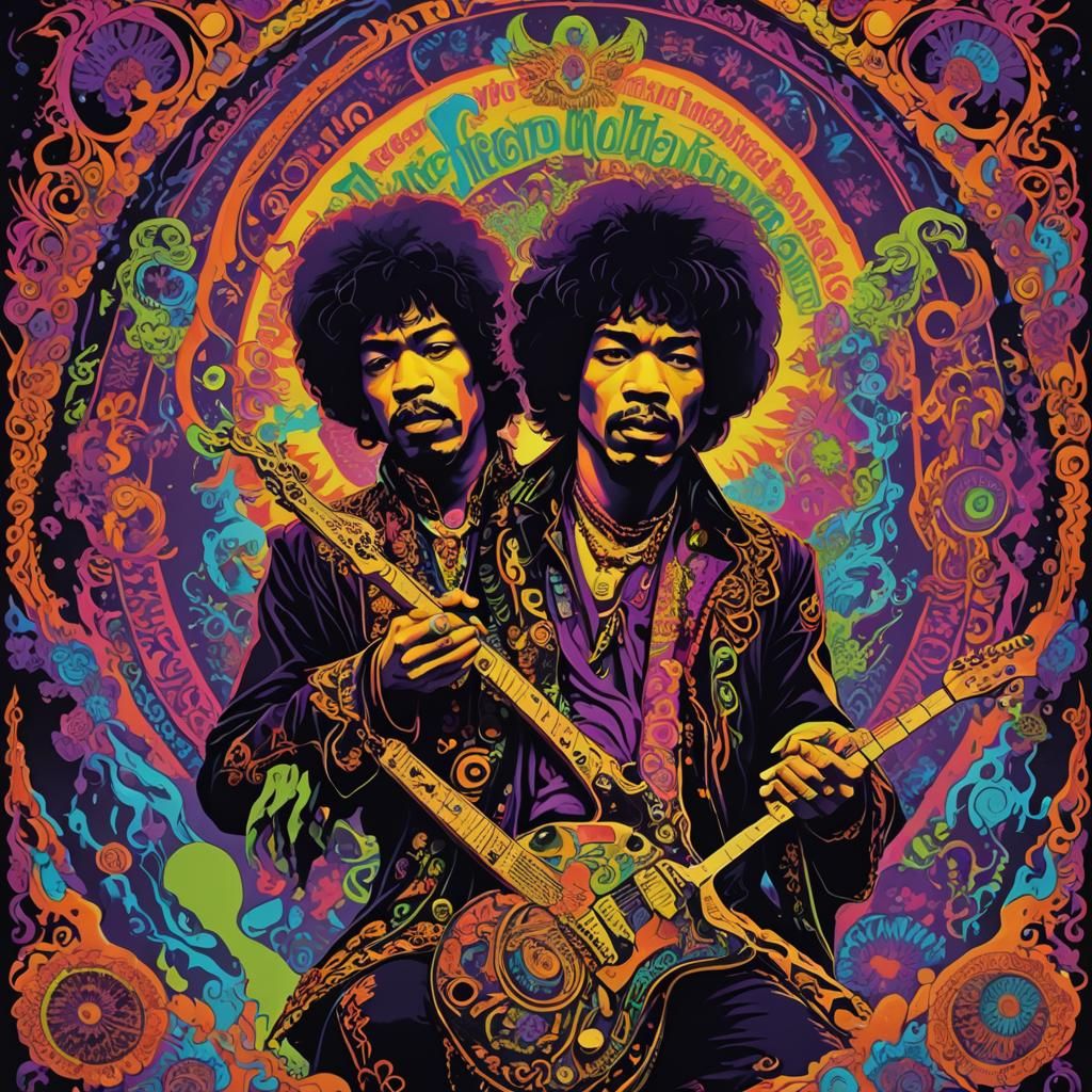 Psychedelic Jimi Hendrix Blacklight Poster in 8k