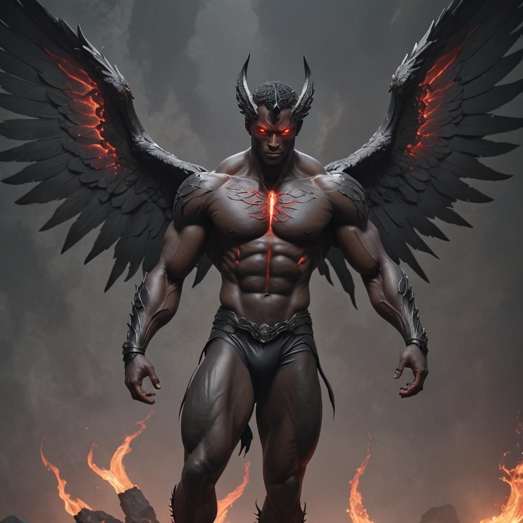 Muscular Shadow Seraph with Wings of Fire