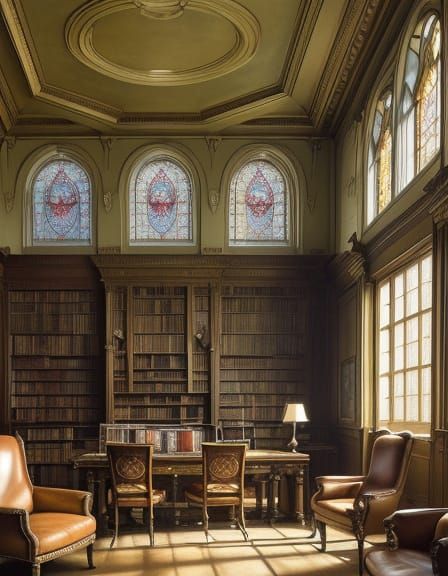 Warm Library Study in Golden Light