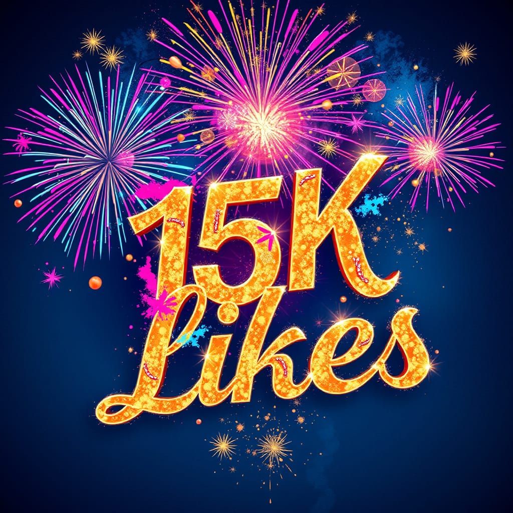 Golden Fireworks Unfurl in Night Sky with Bold, Cursive Scri...