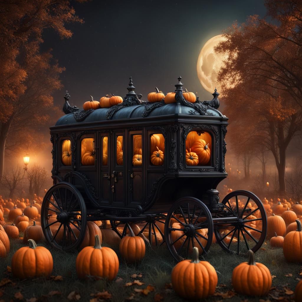 Ethereal Hearse Carriage Ride Through Pumpkin Field