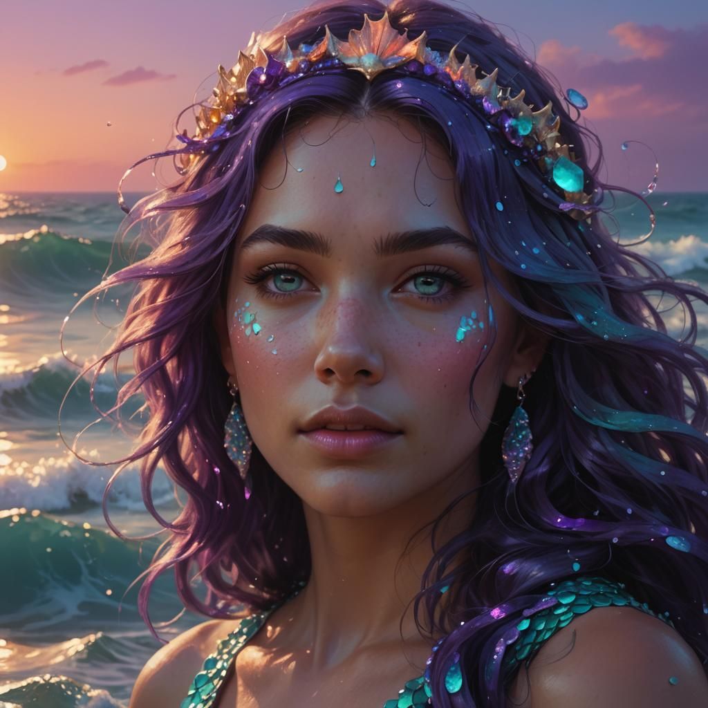 Mermaid in Turquoise Sea, Splash Art Style