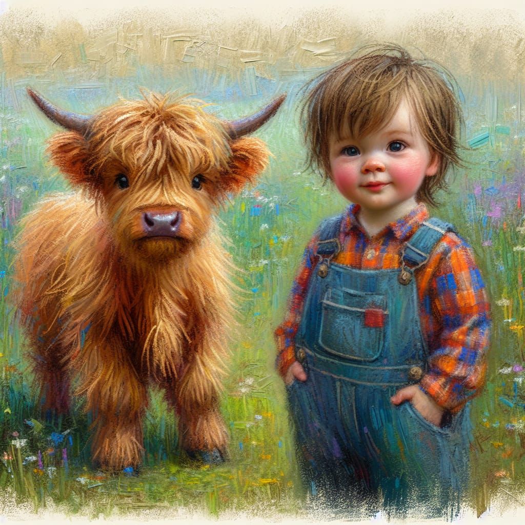 Boy and Highland Calf: Oil Paint Sketch