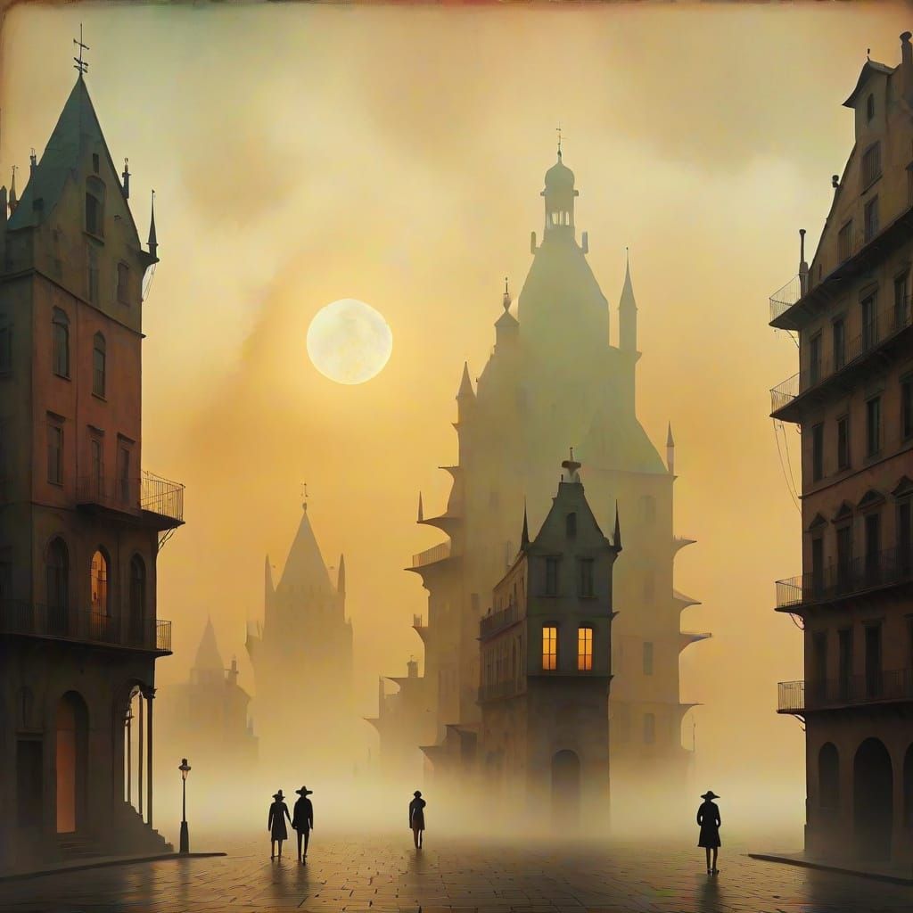 Surrealist Cityscape in Muted Earth Tones