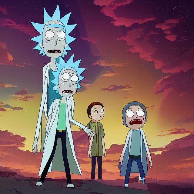 Rick and Morty Studio Ghibli, Anime Key Visual, by Makoto Sh...