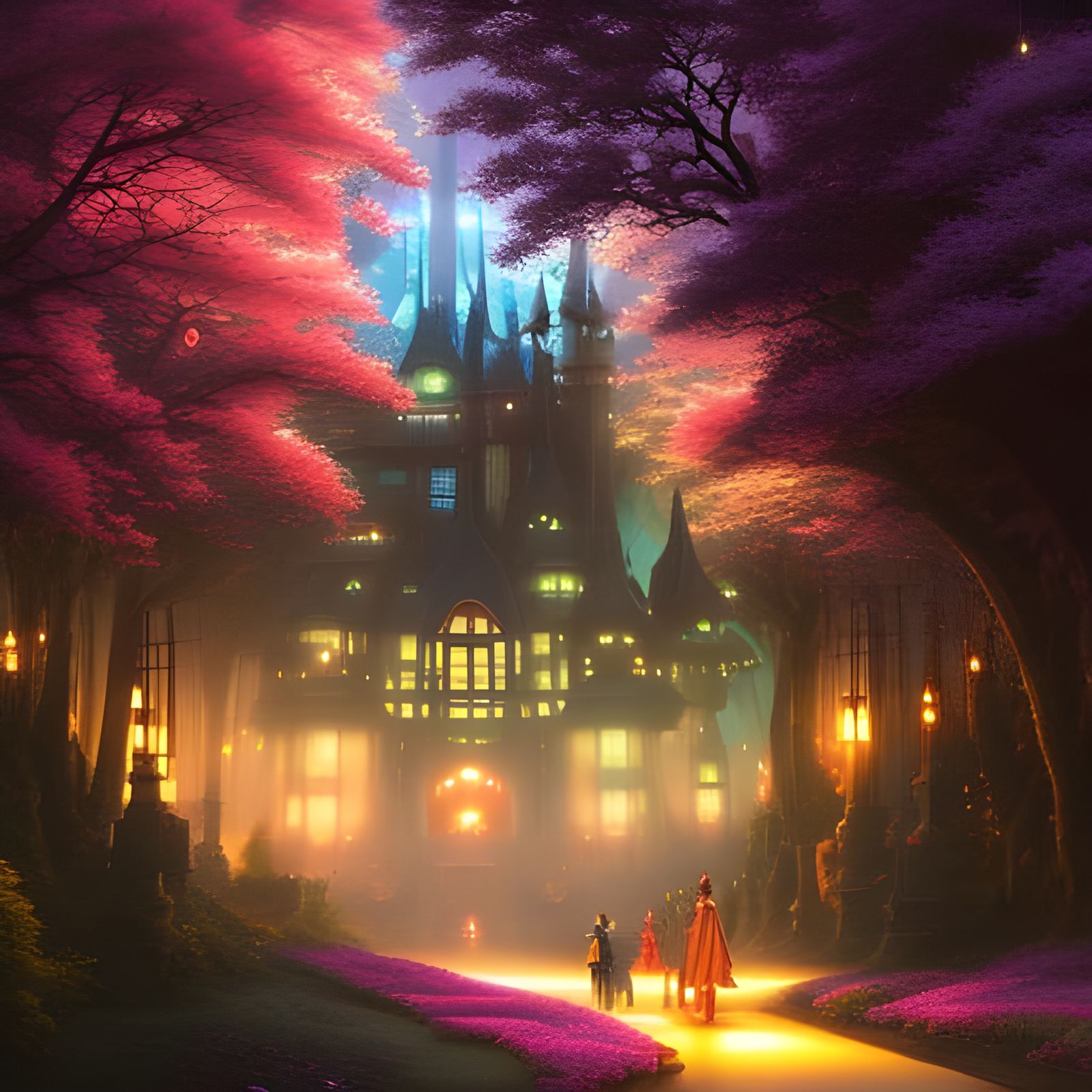 Romantic Fantasy Castle at Night in Anime Style