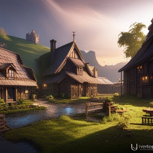 Fantastical Countryside Village in Detailed Matte Painting