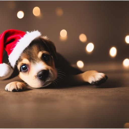 Festive Puppy in Christmas Hat: Professional Photography