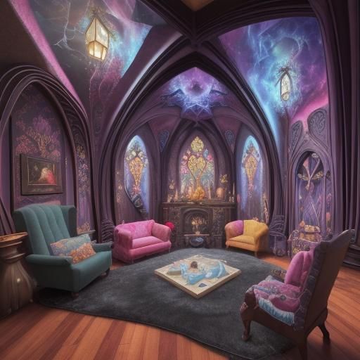 Maximalist , gothic attic room
