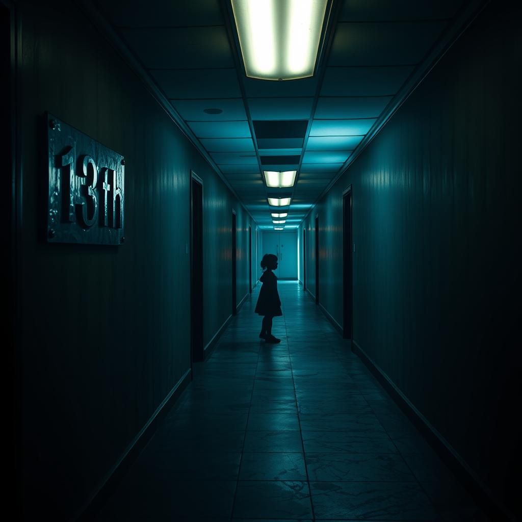 Eerie 13th Floor Hallway in Dark, Atmospheric Style