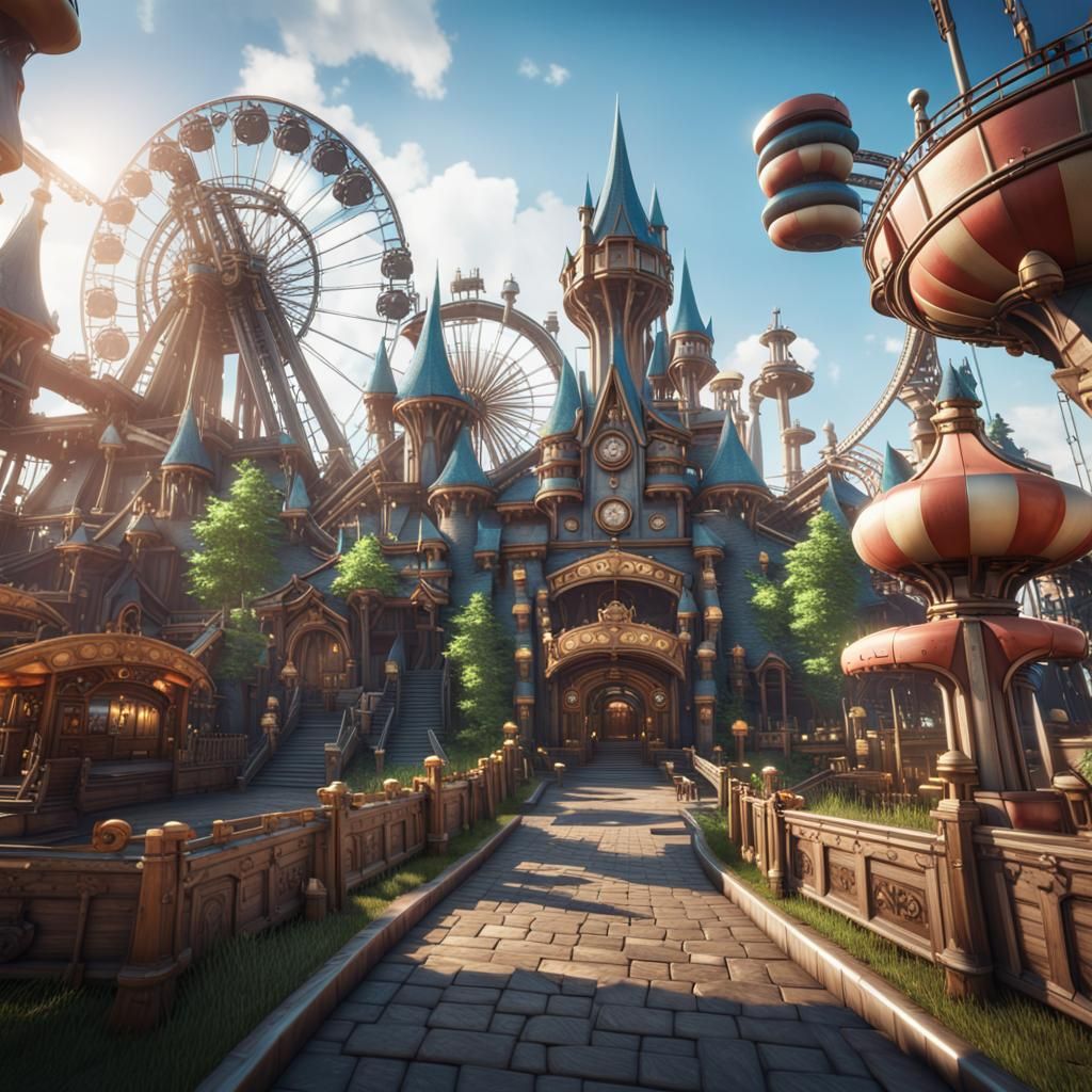 Epic Theme Park Rendered in 3D