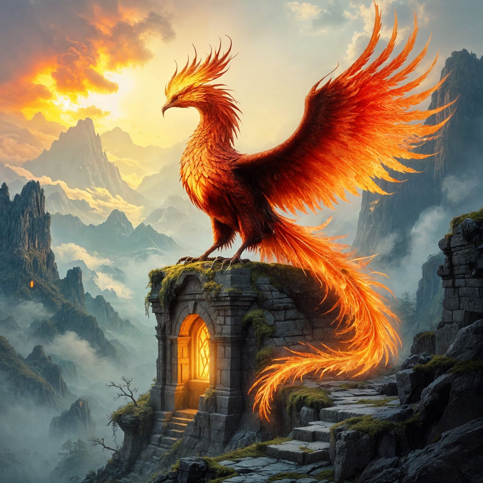 Ancient Glass Dragon Overlooking Misty Valley