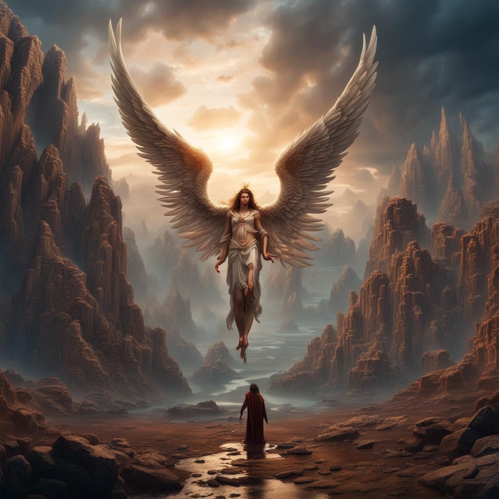 Biblical Angel in Vast Fantasy Landscape