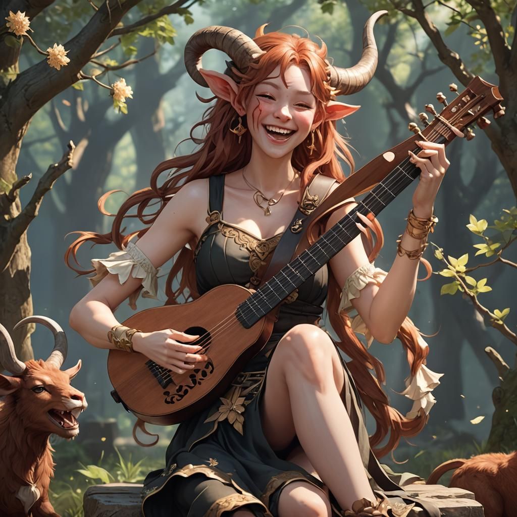 Enchanting Satyr Plays Lute, 3D Anime Art