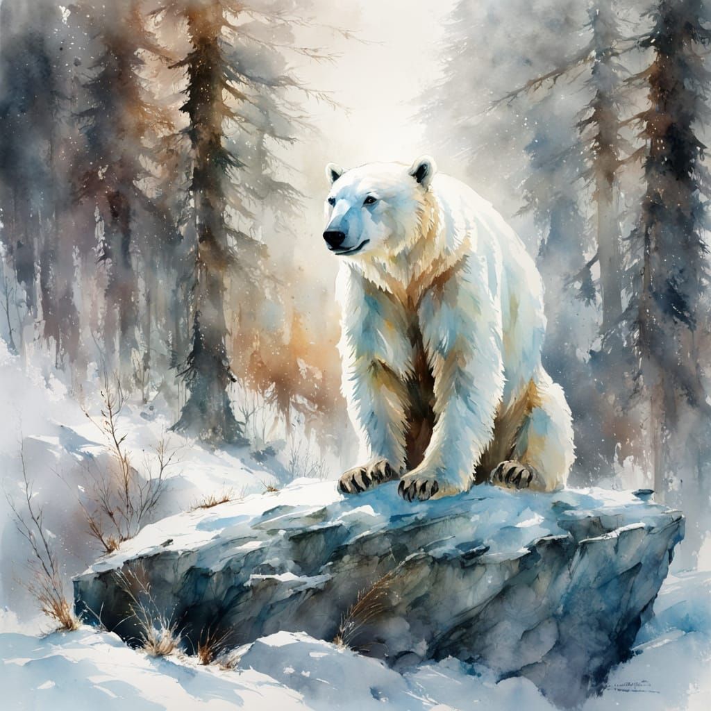 Polar bear sitting on a rock