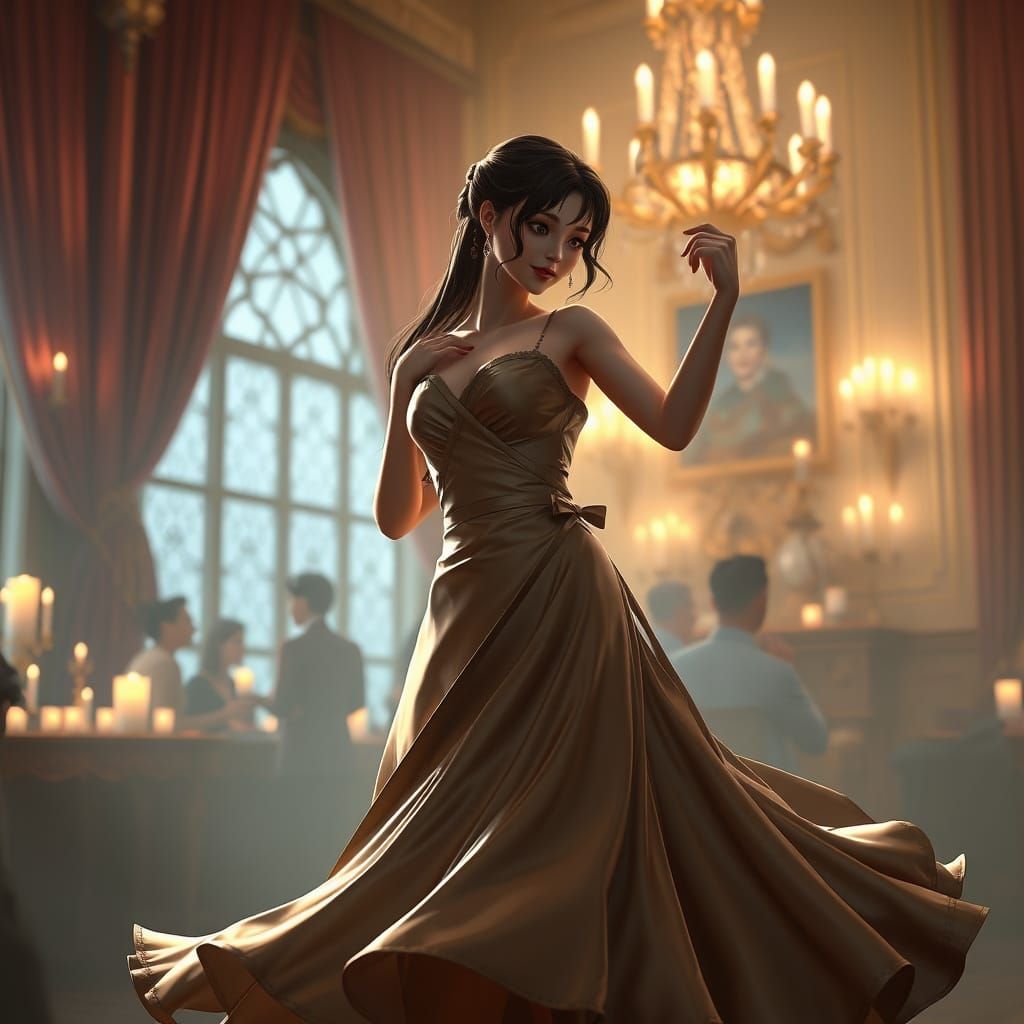 Elegant Ballroom Scene in 3D Anime Style
